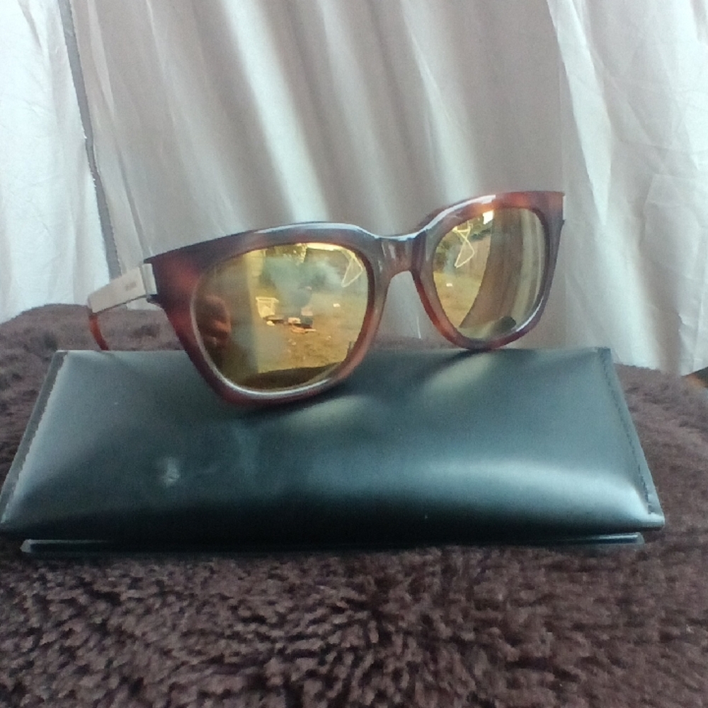 Saint Laurent Brown Sunglasses with Gold Lenses
